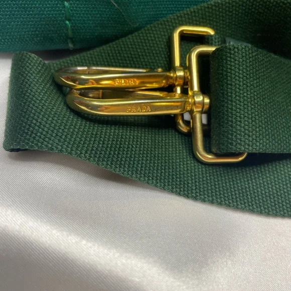 Authentic PRADA Canapa Tote with Gold Hardware & Crossbody Strap - Green Canvas - Picture 2 of 13